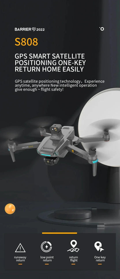 For Dji S808 PRO Drone 5G GPS Professional 8K Dual Camera 3-axis Anti-Shake Gimbal Obstacle Avoidance Wifi FPV Brushless Drone
