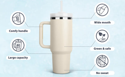 1200ml Stainless Steel Insulated Straw Water Bottle Thermal Coffee Car Cup 40oz Cold Hot Mug Vacuum Flask with Handle for Travel