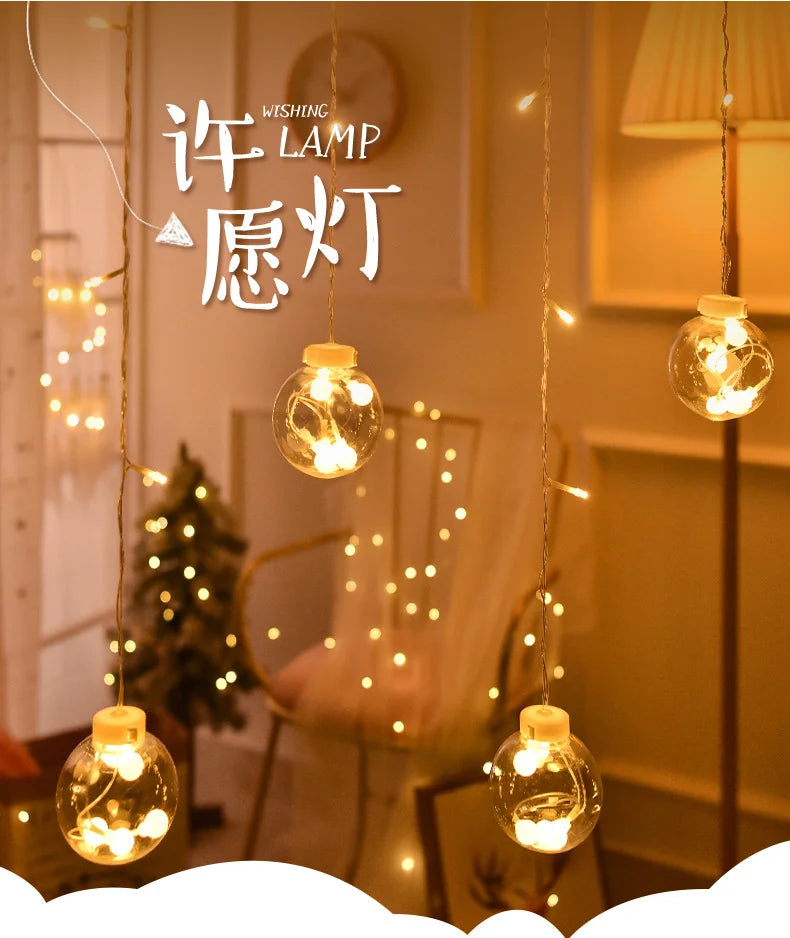 Christmas 2024 Led Lights Decoration Fairy String for Room Festoon Light Curtain Garland Party Wedding New Year's Bedroom Living