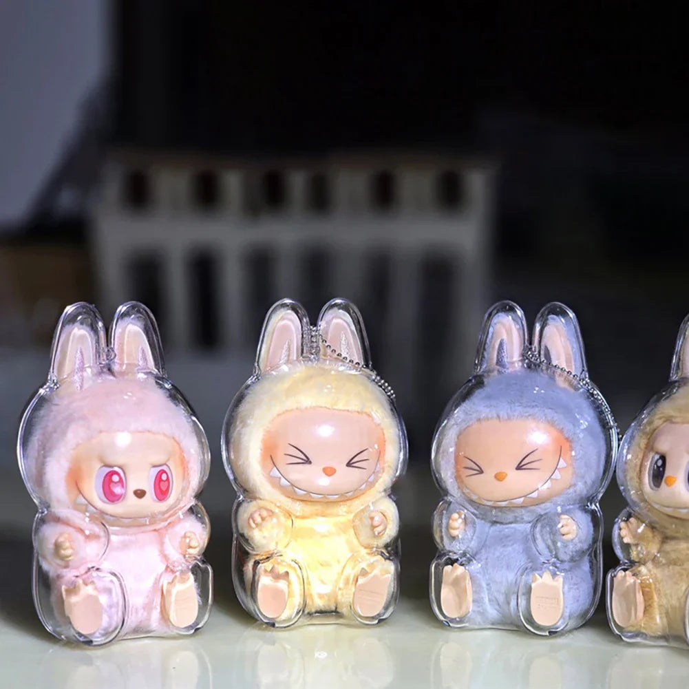 Transparent Macaron Doll Case For Labubu - Popmart Bubble Mart Storage Box, Dustproof Cover for Elf, Christmas New Year Gift