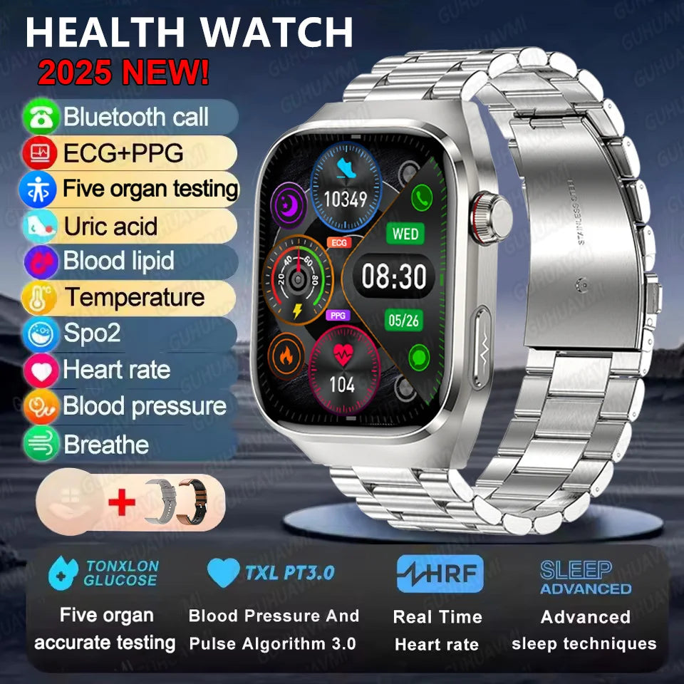 2025 New ECG+PPG Accurate Measure Heart Rate Smart Watch Men Blood Pressure Lipids Uric Acid Bluetooth Call Health Smartwatches