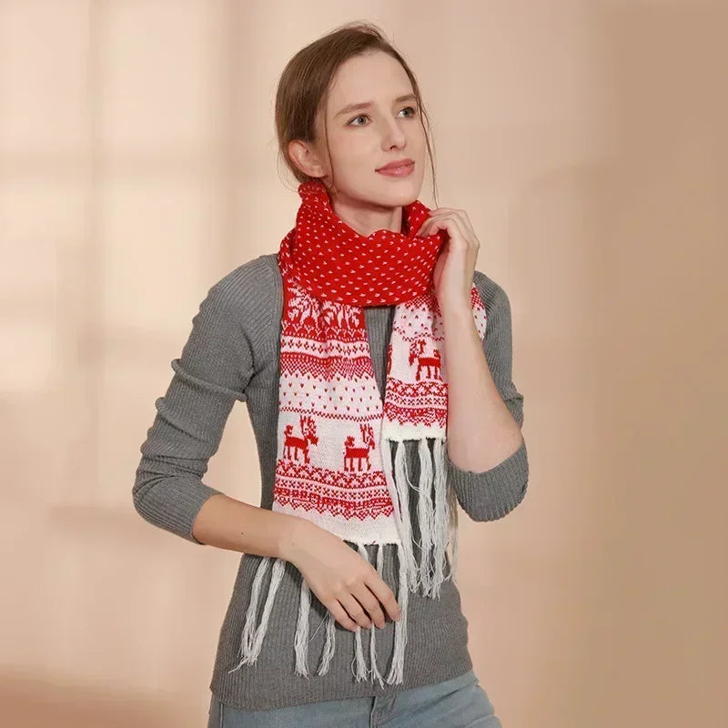 1pc Christmas Red Scarves Cartoon Reindeer Snowflake Warm Scarf Man and Woman Christmas Scarves for Women Sweet Girls Black 2025