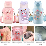 400/500ML Kids Water Bottle Cartoon Dinosaur Thermos Mug Baby Duck Billed Straw 316 Stainless Steel Vacuum Flasks Thermos Bottle