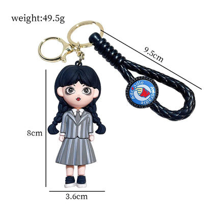 Horror Wednesday Addams Silicone Keychain Toy Thing Hand Home Decor Keychain Doll Schoolbag Pendant Halloween Toy Costume Props