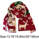 Christmas Scarf Unisex Winter Knitted Scarf Reindeer Christmas Theme Scarves Warm Scarf for Men and Women Christmas Deer Scarf