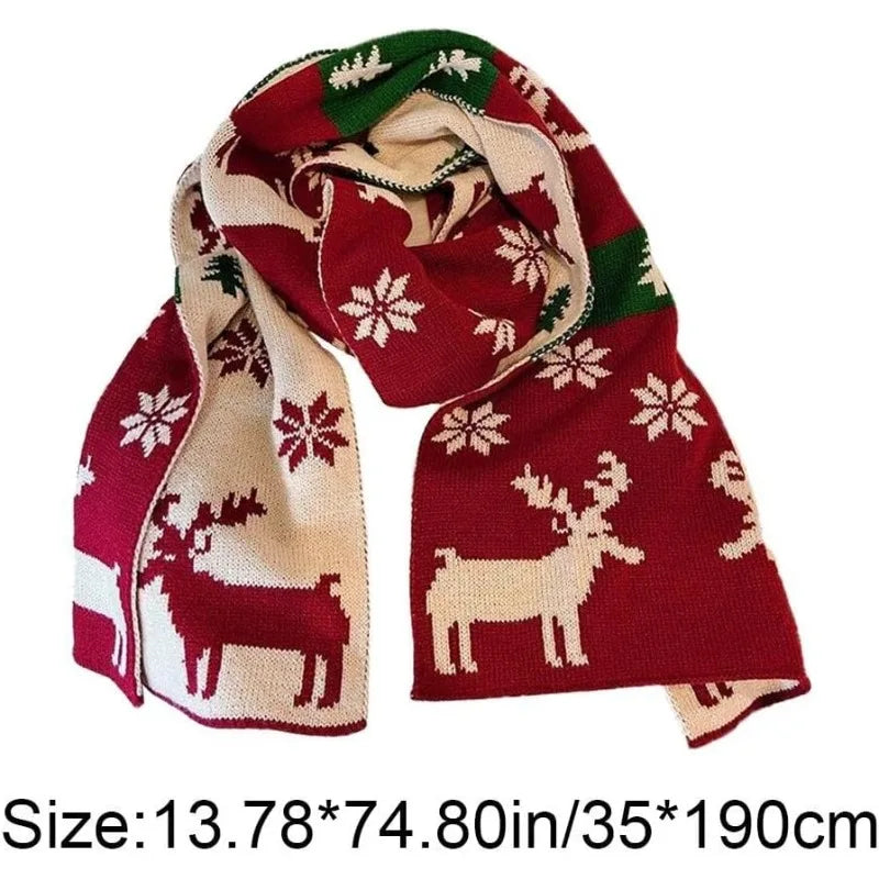 Christmas Scarf Unisex Winter Knitted Scarf Reindeer Christmas Theme Scarves Warm Scarf for Men and Women Christmas Deer Scarf