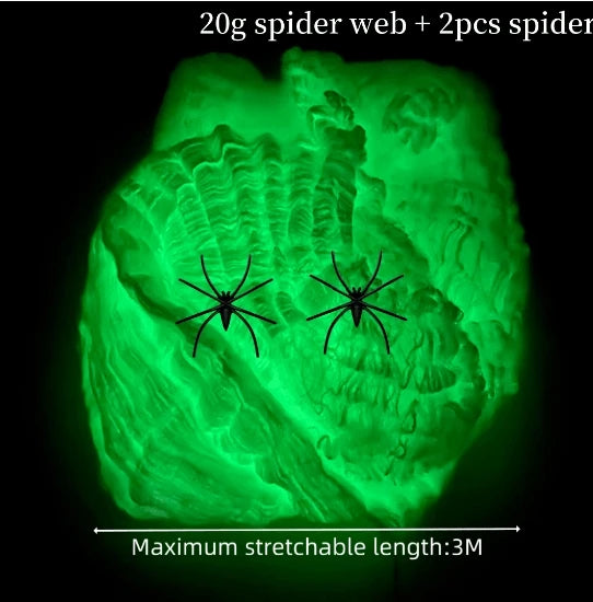 Glow-In-The-Dark Spider Web Set with Spiders, Fluorescent Expandable Spider Web for Halloween Decoration Indoor Outdoor Party