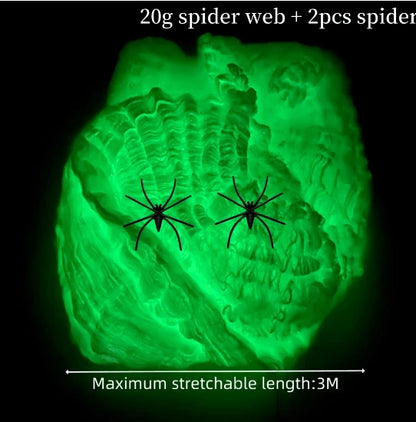 Glow-In-The-Dark Spider Web Set with Spiders, Fluorescent Expandable Spider Web for Halloween Decoration Indoor Outdoor Party