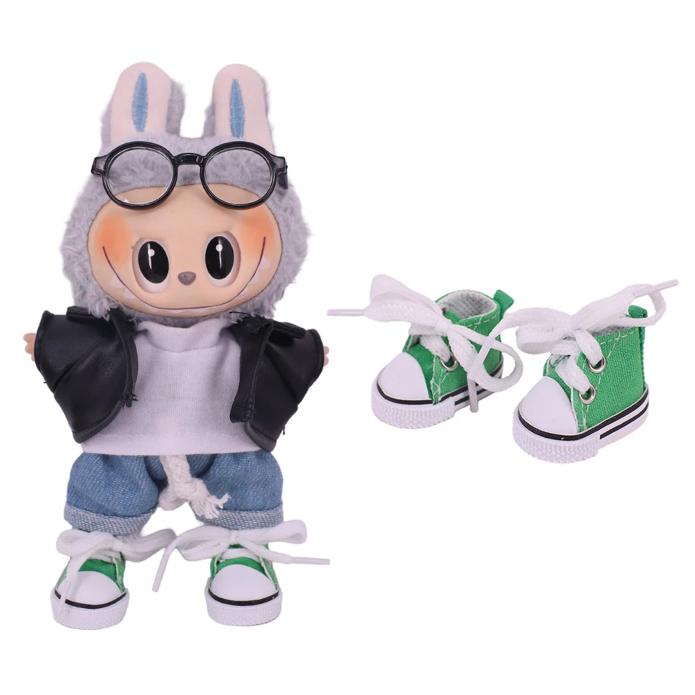 3.8cm Doll Canvas Leather Shoes For labubu 17cm Doll Clothes Accessories Girl's Toys Gift