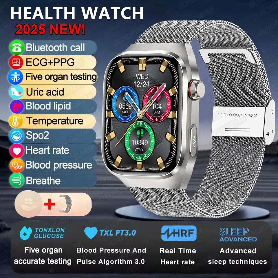 2025 New ECG+PPG Accurate Measure Heart Rate Smart Watch Men Blood Pressure Lipids Uric Acid Bluetooth Call Health Smartwatches