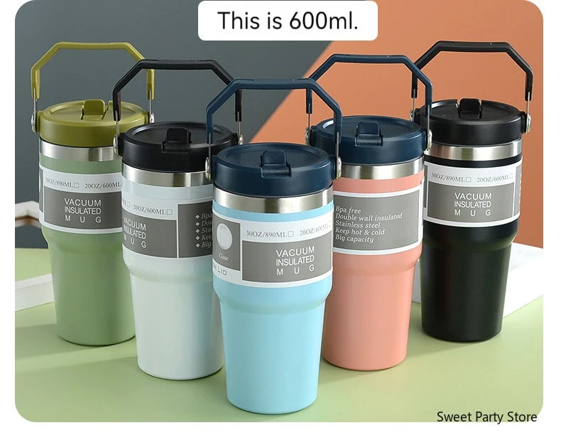 20oz/30oz Stainless Steel Thermos Mug With Straw Keeps Cold and Heat Thermal Mug Tumbler Outdoor Sports Thermal Water Bottle