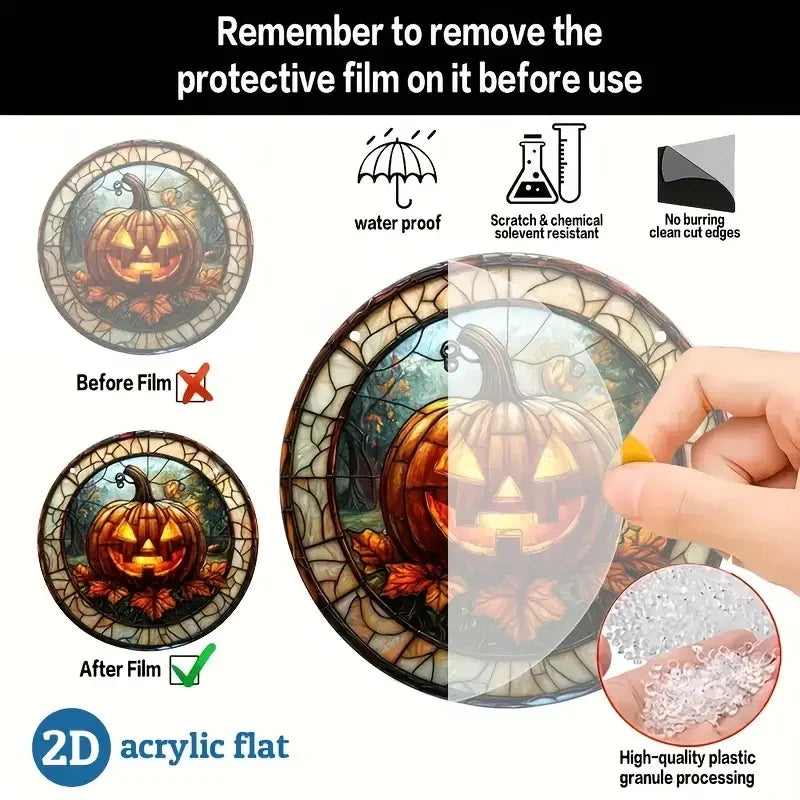 2D Halloween pumpkin circular acrylic sign, suitable for windows, porches, classrooms, courtyards, Halloween decorations, gifts