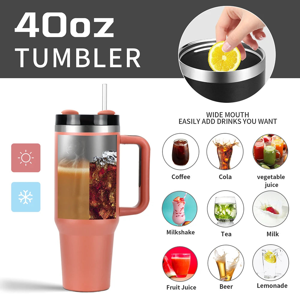 1pcs Watersy 40oz/1200ml Tumbler with Handle and Straw Lid Stainless Steel Keep Cold Vacuum Insulated Portable Car Travel Mug