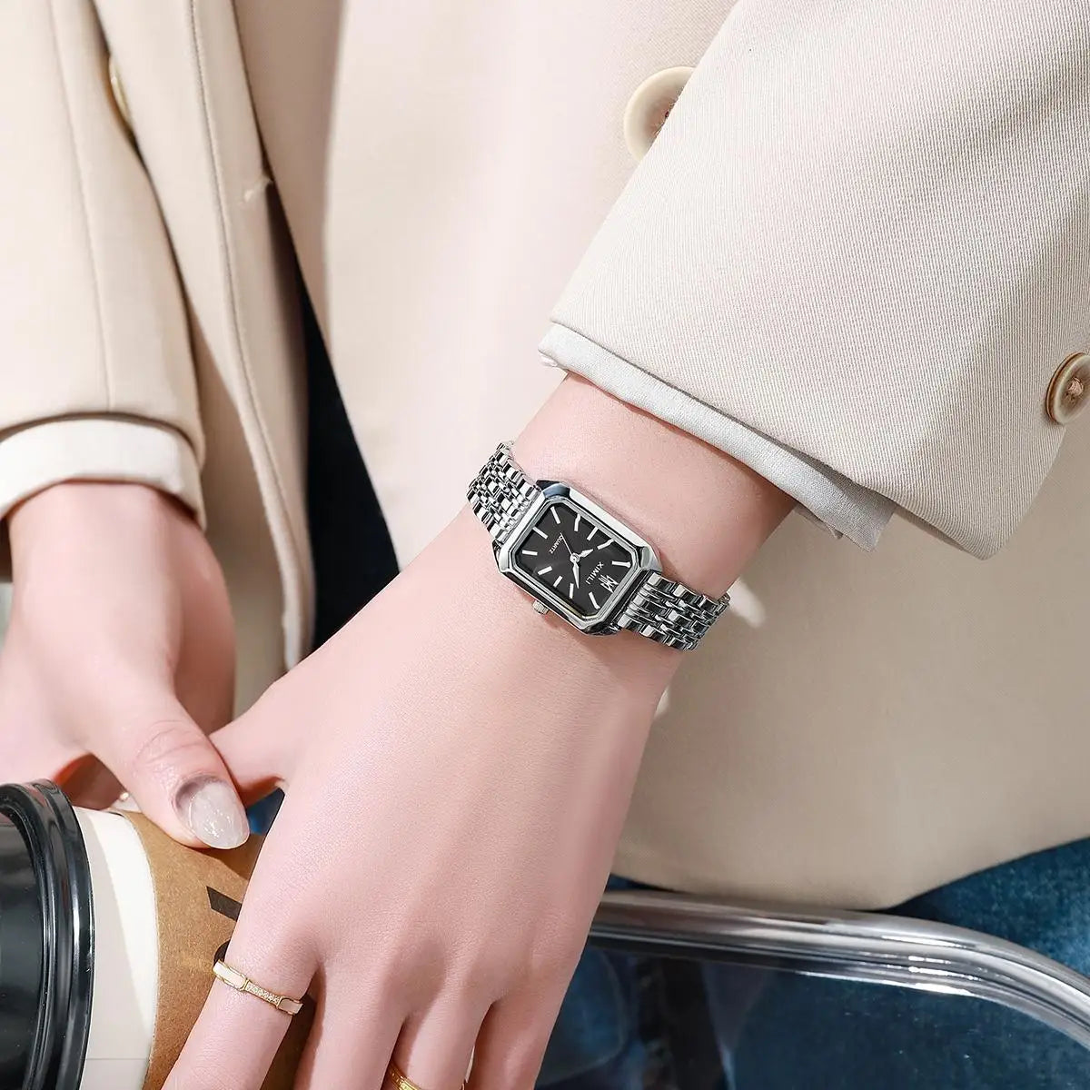 Fashionable Classic Five Bead Bracelet Watch Square Women's Fashion Watch Goddess Essential
