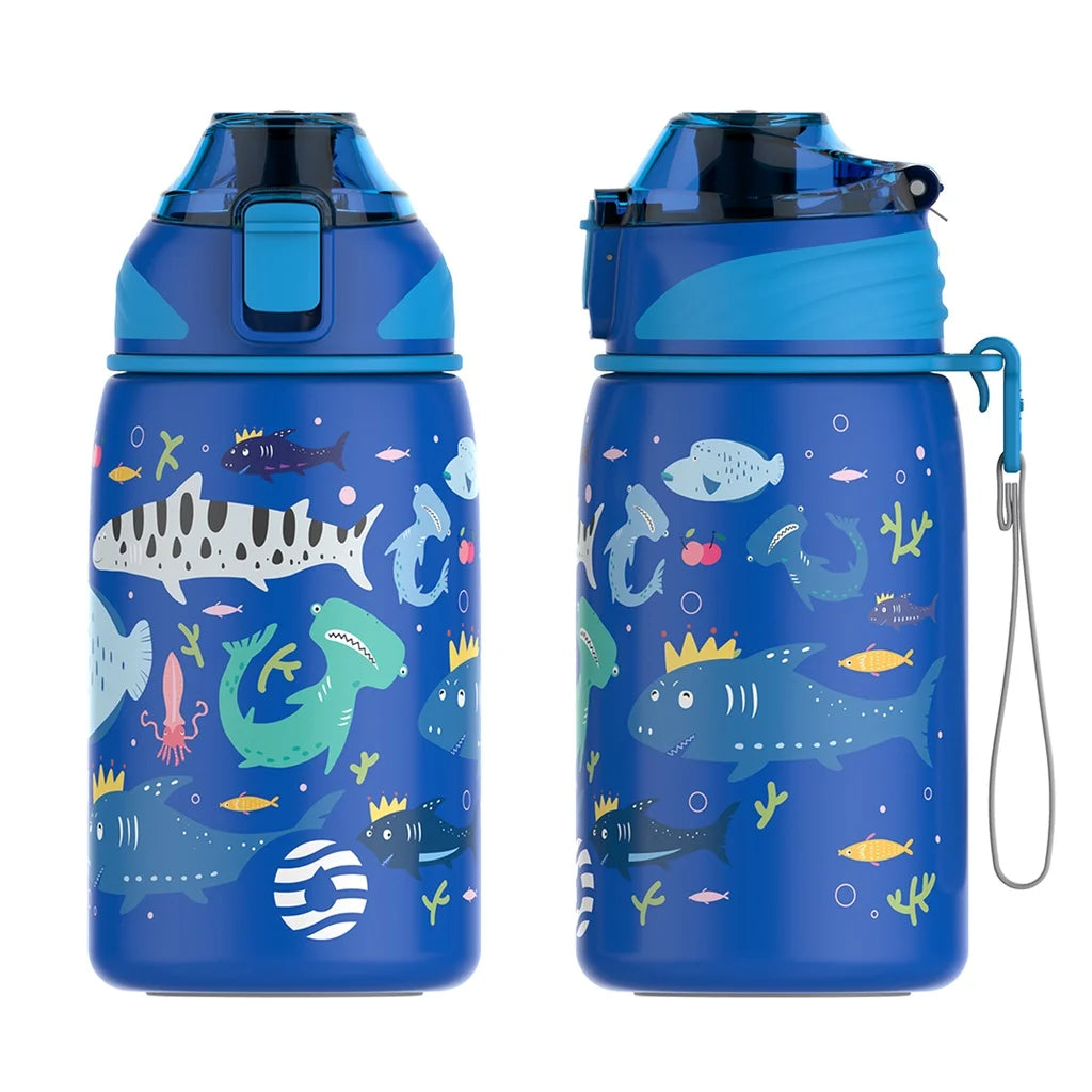 Fjbottle Kids Water Bottle Stainless Steel 400ml,1-Click Opening, BPA-Free Leak-proof Thermos Bottle, Cartoon Water bottle