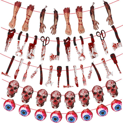 Halloween Terror Banner Blood Hand Foot Knife Skeleton Horror Flag Pulling Ghost Festival Decor Happy Halloween Party Decor