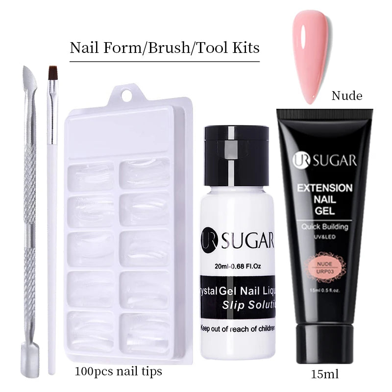 UR SUGAR 15ml Extension Gel Nail Polish Bright Nude White Clear Semi Permanent UV Hard Gel Nails Finger Prolong Gel Varnish Set