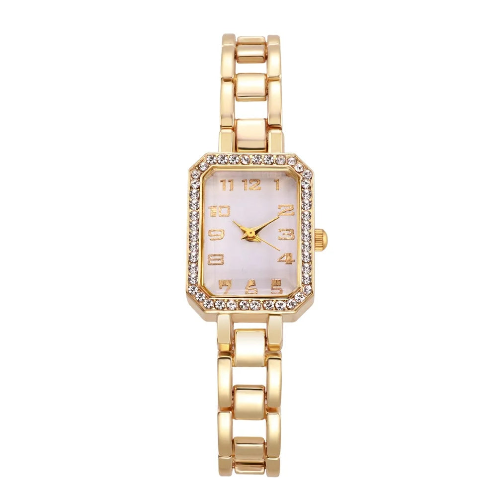 Luxury Women's Watch 2023 New Simple Square Full Diamond Digital Quartz Watch Gold Stainless Steel Bracelet Women's Dress Clock
