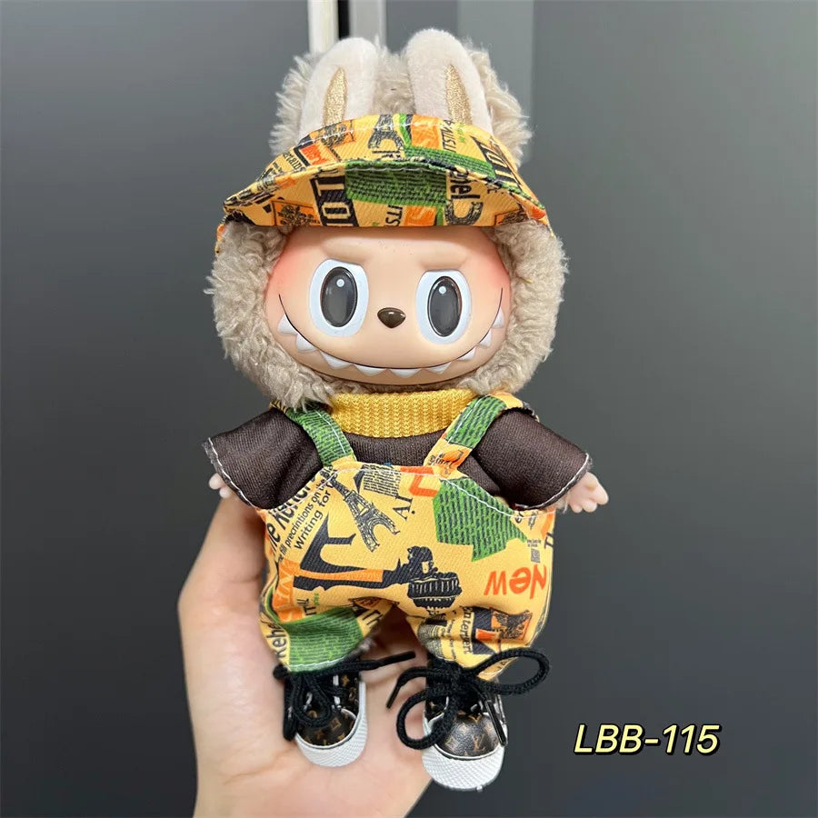 Cute Mini Plush Doll Clothes for 17cm Labubu Many Kinds of Overalls Clothes Accessories