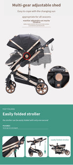 3 in 1 Baby Stroller Prams Lightweight Stroller Compact Foldable Stroller Newborn Stroller Travel System Pushchair Baby Buggy