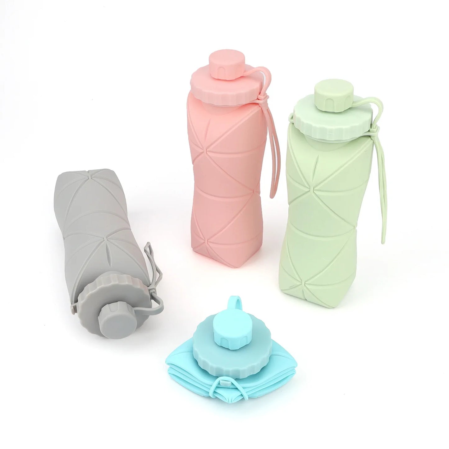 600ml Silicone Folding Bottle Adult Portable Reusable Plastic Cups Outdoor Travel Gym Water Bottle Motivational Drinking Bottle