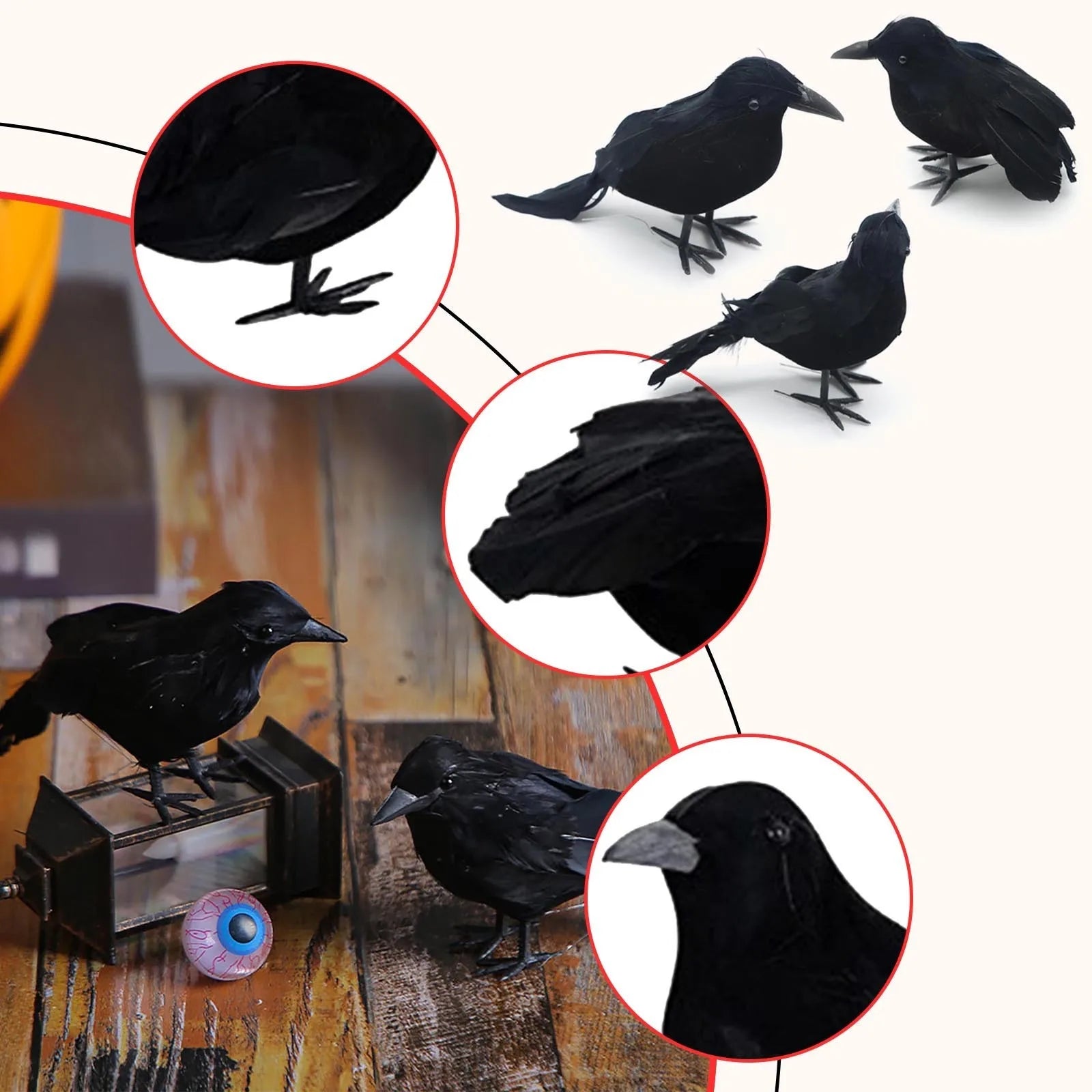6-18Pcs Halloween Crow Decors Fake Crow Decors Artificial Crows Black Feather Crows Lifelike Ravens Halloween Party Decoration