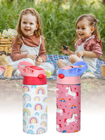 12OZ/350ml Cartoon Pattern Thermos Cup Stainless Steel Insulated Bottle Children Thermos Kettle Outdoor Portable Handheld Cup