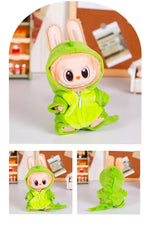 13CM Plush Doll Clothes for Labubu Doll's Clothes 6-Piece Set Dinosaur Animal Suit with Hat Outfit Accessories Dolls Clothing