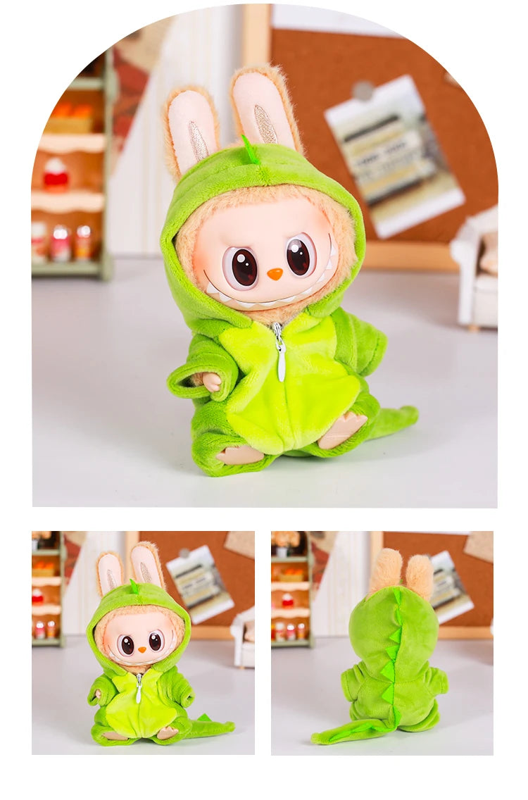 13CM Plush Doll Clothes for Labubu Doll's Clothes 6-Piece Set Dinosaur Animal Suit with Hat Outfit Accessories Dolls Clothing