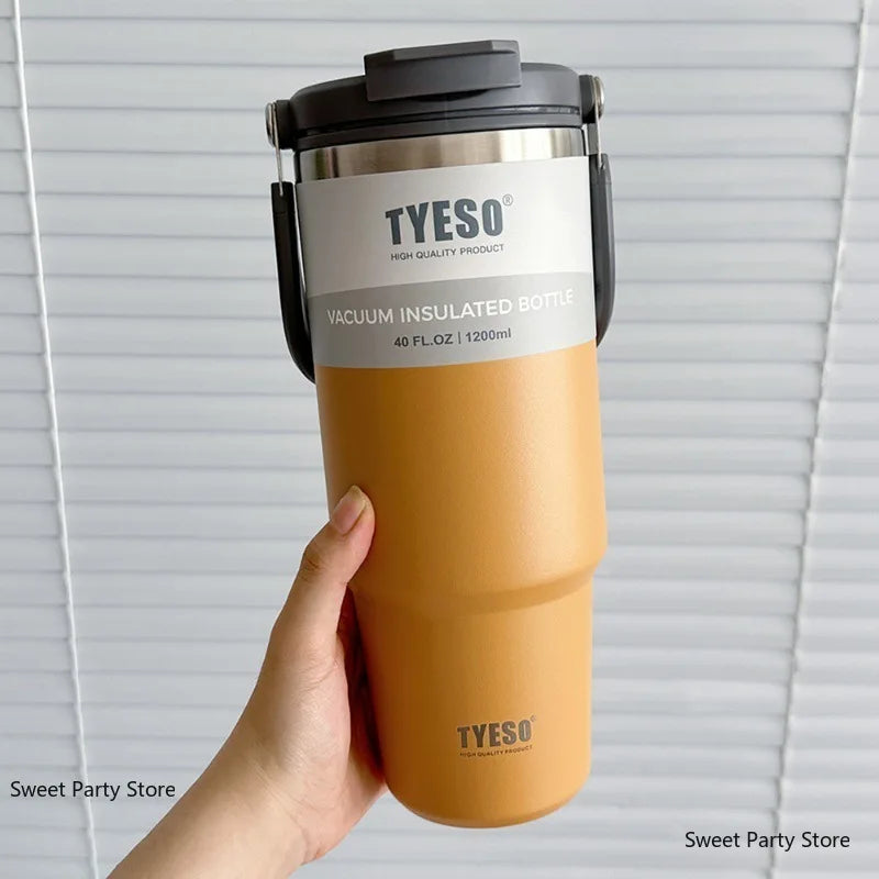 Tyeso 600/750/900/1050/1200ML Stainless Steel Thermos Bottle Car Coffee Cup Sports Water Bottles Keeps Cold and Heat Thermal Mug