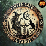 Waterproof Metal Sign - Witchy Coffee Tarot Theme (1 Piece) | Features Mysterious Witch, Cat,Pentagram & Crescent Moon Designs