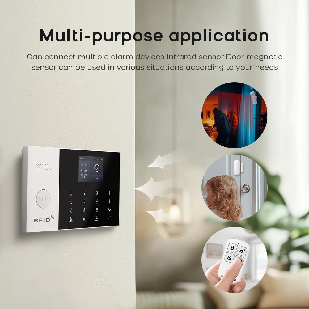 PGST Residential Tuya Smart Gsm Wifi Alarm System for Home Wireless Security Alarm House Smart Life App Control work with ALexa