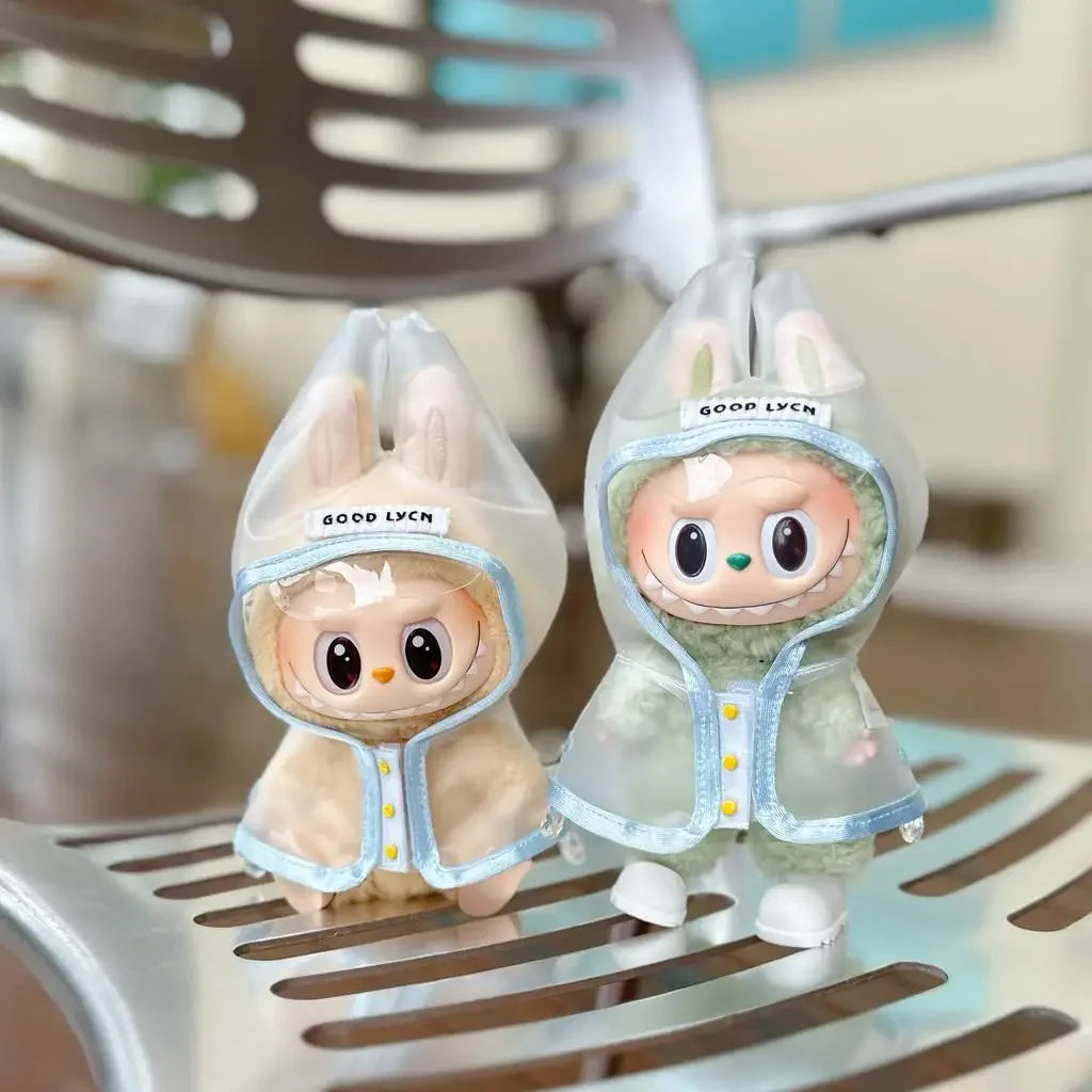For 17 cm labubu v1/v2/v3 clothes summer doll clothes rabbit ear raincoat for Labubu Outfit DIY Labubu Clothing Gift