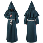 Adult Medieval Wizard Robe with Hood Halloween Priest Costume Gothic Cloak for Cosplay Performance Includes Belt and Cross