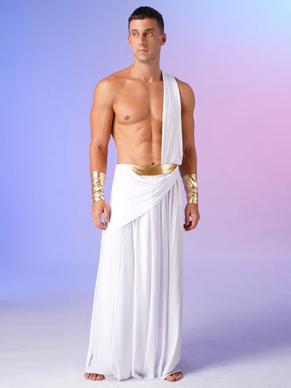 Mens Ancient Greek God Toga Gladiator Costumes Roman Emperor One Shoulder Sleeveless Robe Halloween Medieval Warrior Outfits