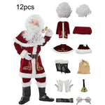 Red Deluxe Velvet Fancy 8pcs Set Xmas Party Man  Santa Claus Suit Adult Cosplay Costume