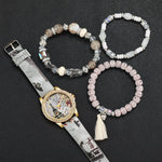 3/4/5PCS Fashion Rhinestone Women's Watch Flowers Printed Leather Band Female Quartz Watches Bracelets Set（Without Box）