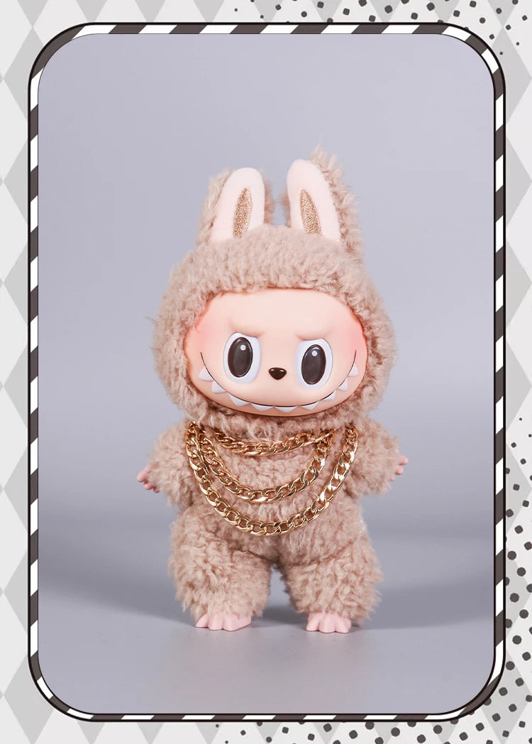 Luxury Tidal Current Labubu Black Hip Hop Mask Knitted Hat Accessories 3-Layer Big Gold Chain Street Fashion Doll Ornaments