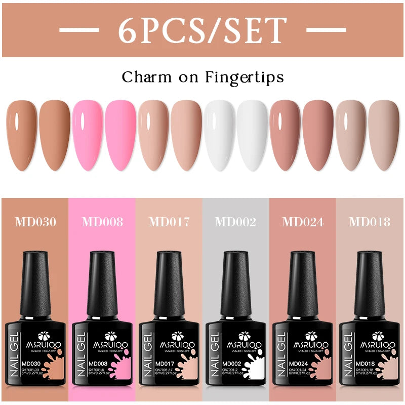 MSRUIOO 6pcs Nude Pink Gel Nail Polish Set Glitter Colorful Semi Permanent UV Gel Kits DIY Nail Art Painting Varnish Manicure