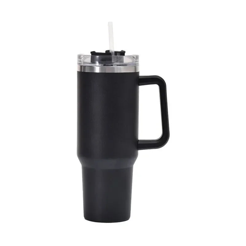 40oz Stainless Steel Car Cup Large Capacity Water Cup with Handle and Straw Double-walled Insulated Travel Mug Holiday Gifts
