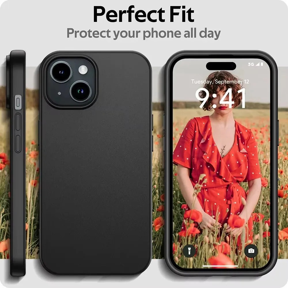 Luxury Matte Silicone Soft Case For iPhone 16 15 14 Plus 13 12 Mini 11 Pro XS Max X XR SE 2 3 7 8 Plus Solid Black Back Cover