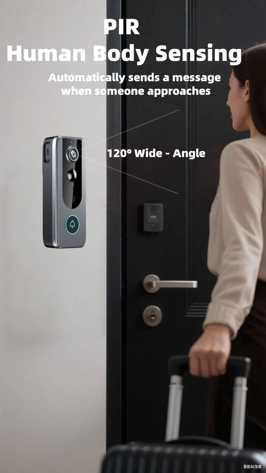 Wireless Doorbell Camera with Solar Cover 1080P Video Intercom Motion Detect Night Vision Waterproof Outdoor Smart Doorbell Wifi