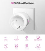 GIRIER Tuya Smart Wifi Plug EU with Power Monitoring 20A Smart Socket Outlet 4200W Compatible with Alexa Hey Google Yandex Alice