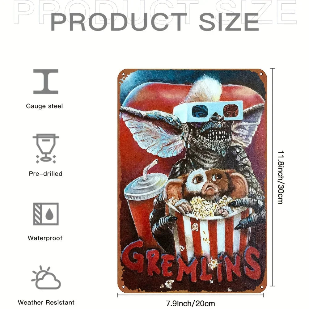 Gremlins Poster Horror Movie Poster Vintage Metal Sign Retro Tin Sign Cafe Bar Home Wall Decor Tinplate 8x12 Inch