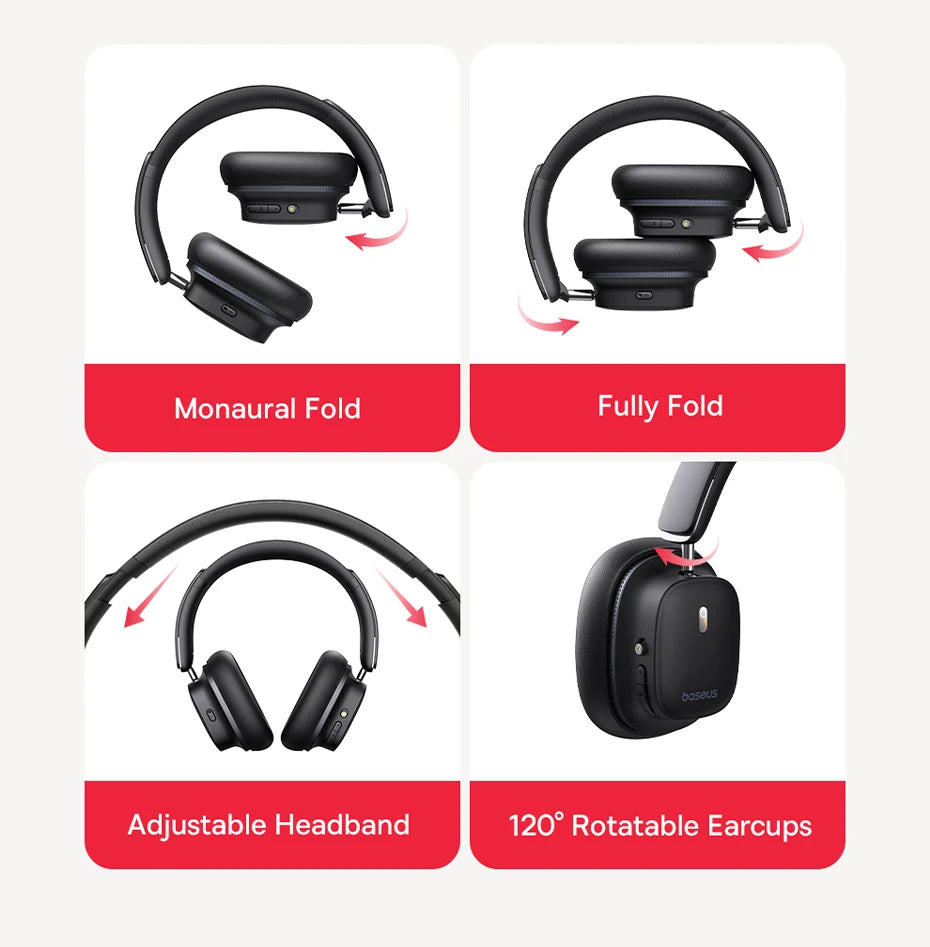 Baseus Bowie 30 Max Bluetooth Headphones 45dB Noise Cancellation Hi-res LDAC Over Ear Headset 3D Spatial Audio Wireless Earphone