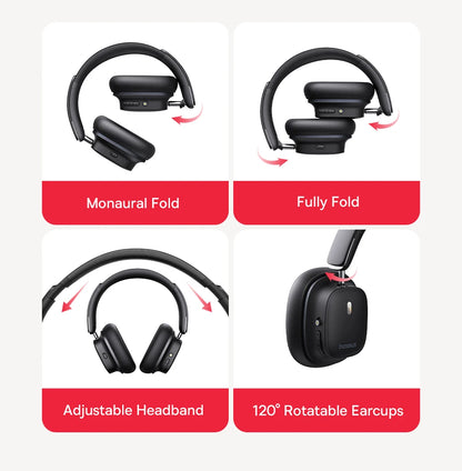 Baseus Bowie 30 Max Bluetooth Headphones 45dB Noise Cancellation Hi-res LDAC Over Ear Headset 3D Spatial Audio Wireless Earphone