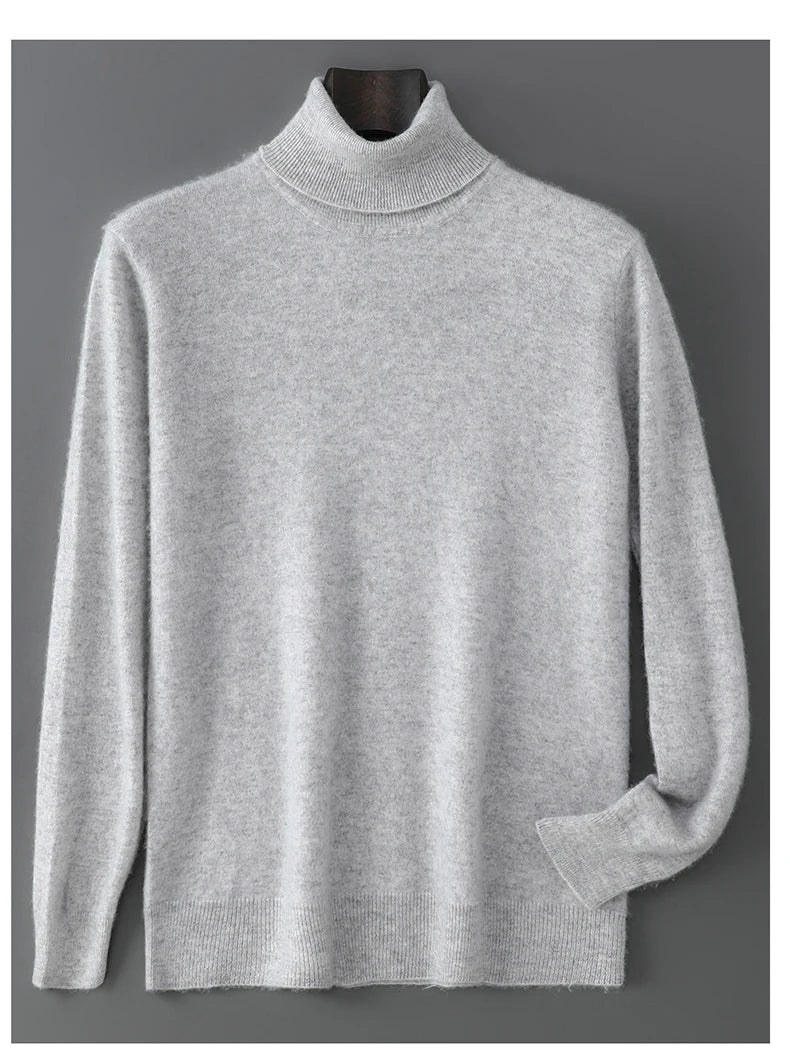 Men's 100% Pure Wool Pullover Sweater For Autumn Winter High Collar Knitted Long Sleeved Loose Solid Color Casual Simple Warmtop