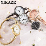 YIKAZE Small Gold Bangle Bracelet Luxury Watch Stainless Steel Retro Ladies Quartz Wristwatch Fashion Casual Thin Chain Watches