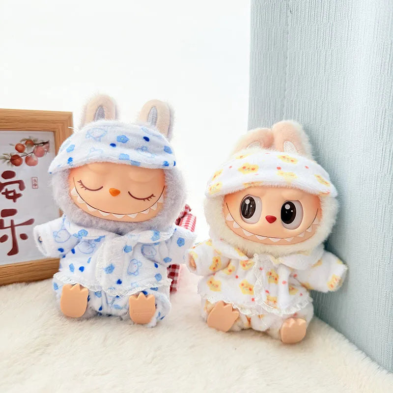 Labubu Mini Pajamas with Eye Mask Three-piece Kawaii 15-17cm V1 V2 Labubu Clothes Cute Idol Plush Doll Accessories