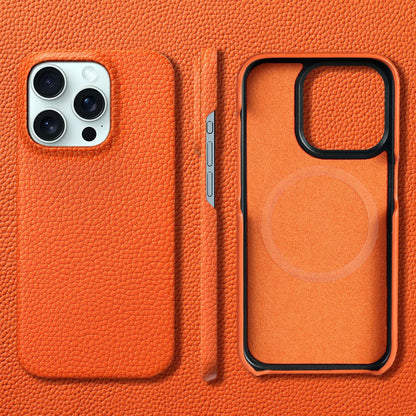 for Magsafe Case for iPhone 17 15 16 Pro Max Air 16Pro Natural Cowhide Lychee Leather Magnetic Protector Luxury Phone Back Cover